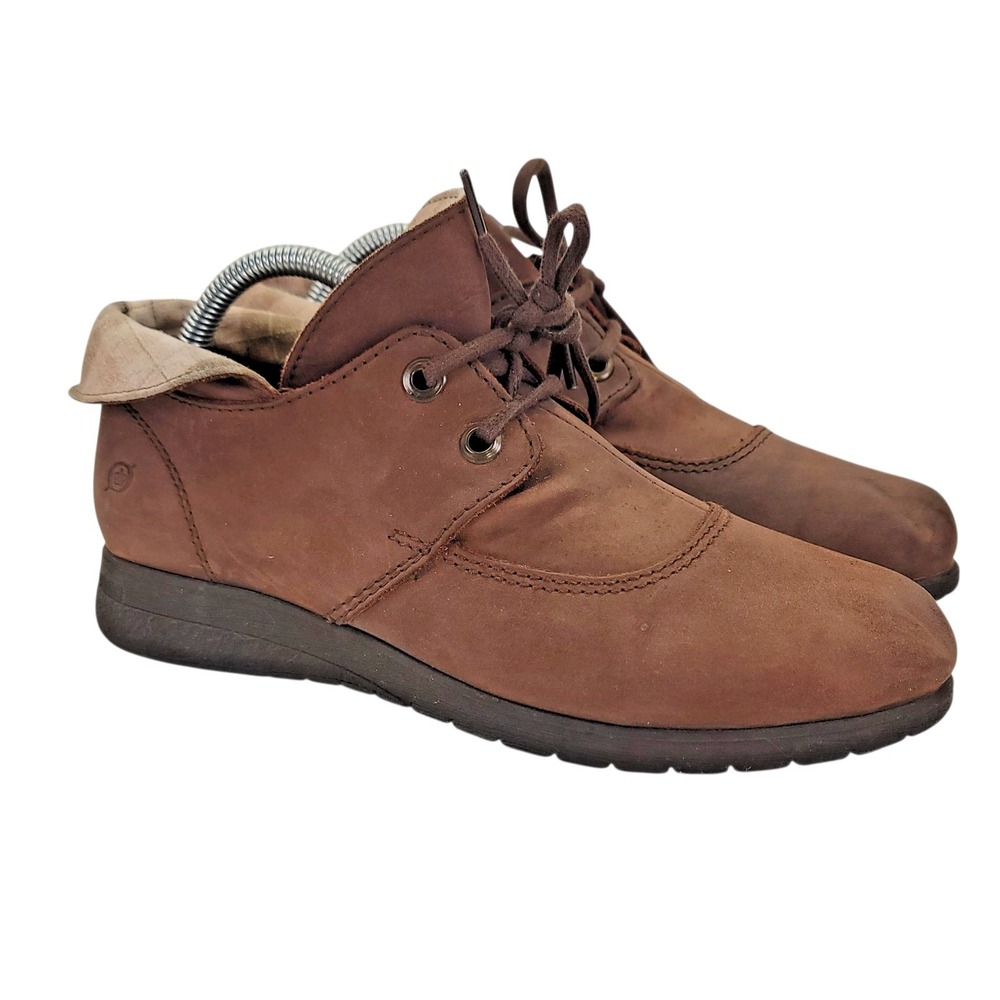 Born Hamids Women's Brown Leather Ankle Boots Booties Block Heel Lace‎ Up Size 8